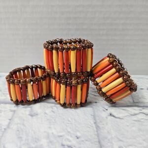 Cost Plus World Market Beaded 4 Napkin Rings Autumn Tones some Flexibility